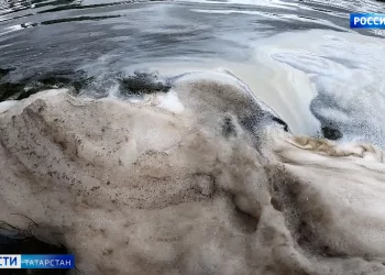 Экологи взяли пробы воды на месте предполагаемого слива канализации в районе казанского речпорта