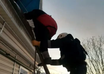 В Казани спасатели спустили на землю застрявшую на крыше пенсионерку