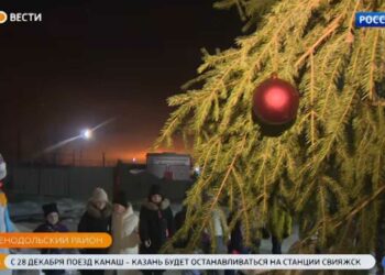 В микрорайоне Мостопоезд поселка Васильево впервые за 15 лет установили ёлку