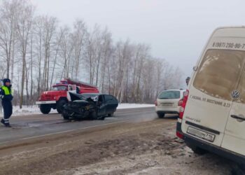 На видео попал момент лобового столкновения иномарки и микроавтобуса в Татарстане