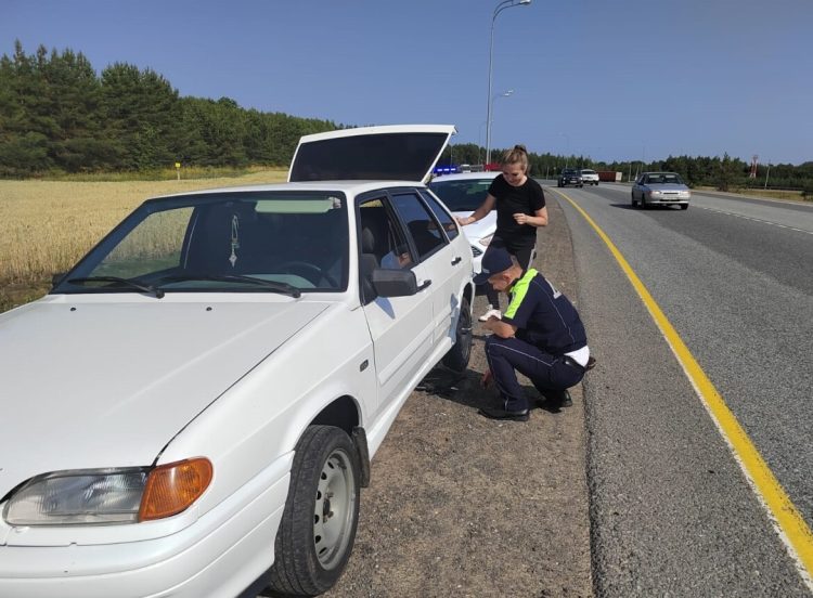 Автоинспекторы помогли девушке, у которой пробило колесо на трассе в Татарстане