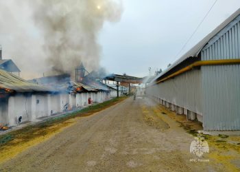 В Заинске потушили пожар на складе с зерном
