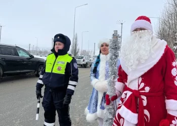 В Нижнекамске Дед Мороз и Снегурочка останавливали водителей и вручали подарки