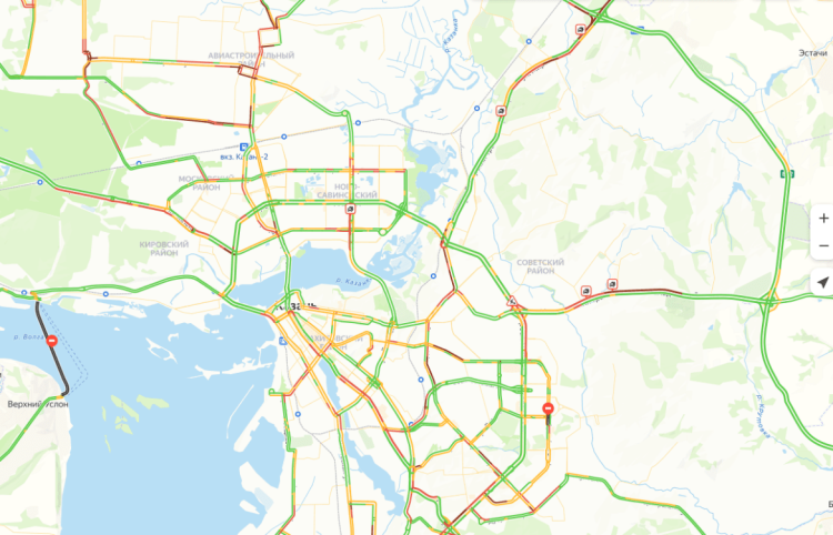 В Казани наблюдаются пробки 9 баллов