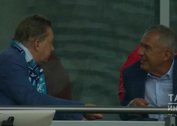 Рустам Минниханов и Алексей Миллер посетили матч «Рубин» – «Зенит»