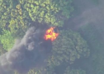 Дрон снял уничтожение украинской станции РЭБ на правом берегу Днепра