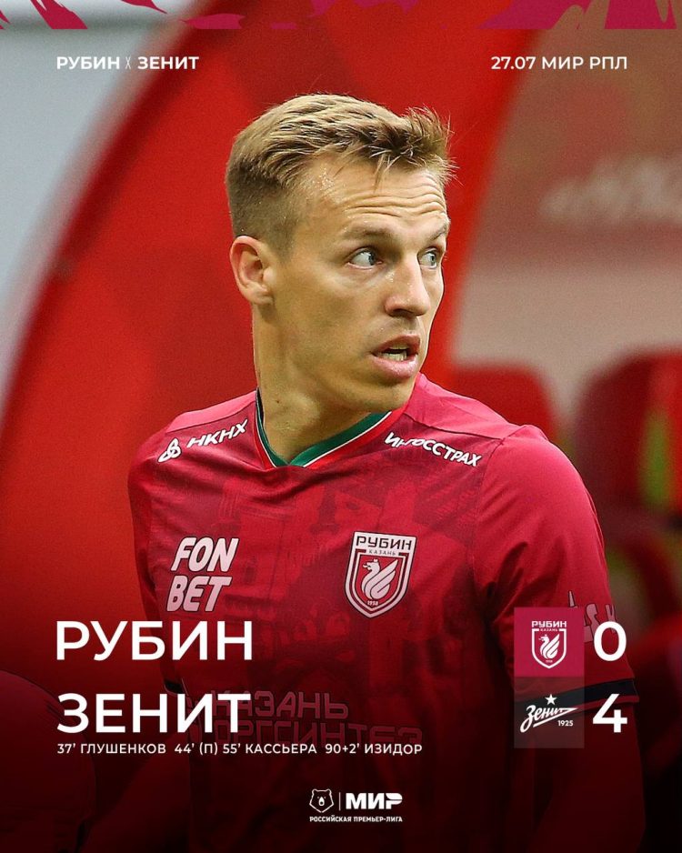 «Рубин» уступил «Зениту» со счетом 0:4